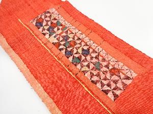 手織り真綿紬　幾何学模様織り出し　名古屋帯